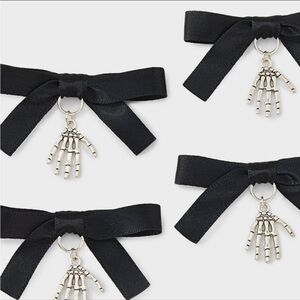 Halloween Black bow with skeleton hands hair clip New